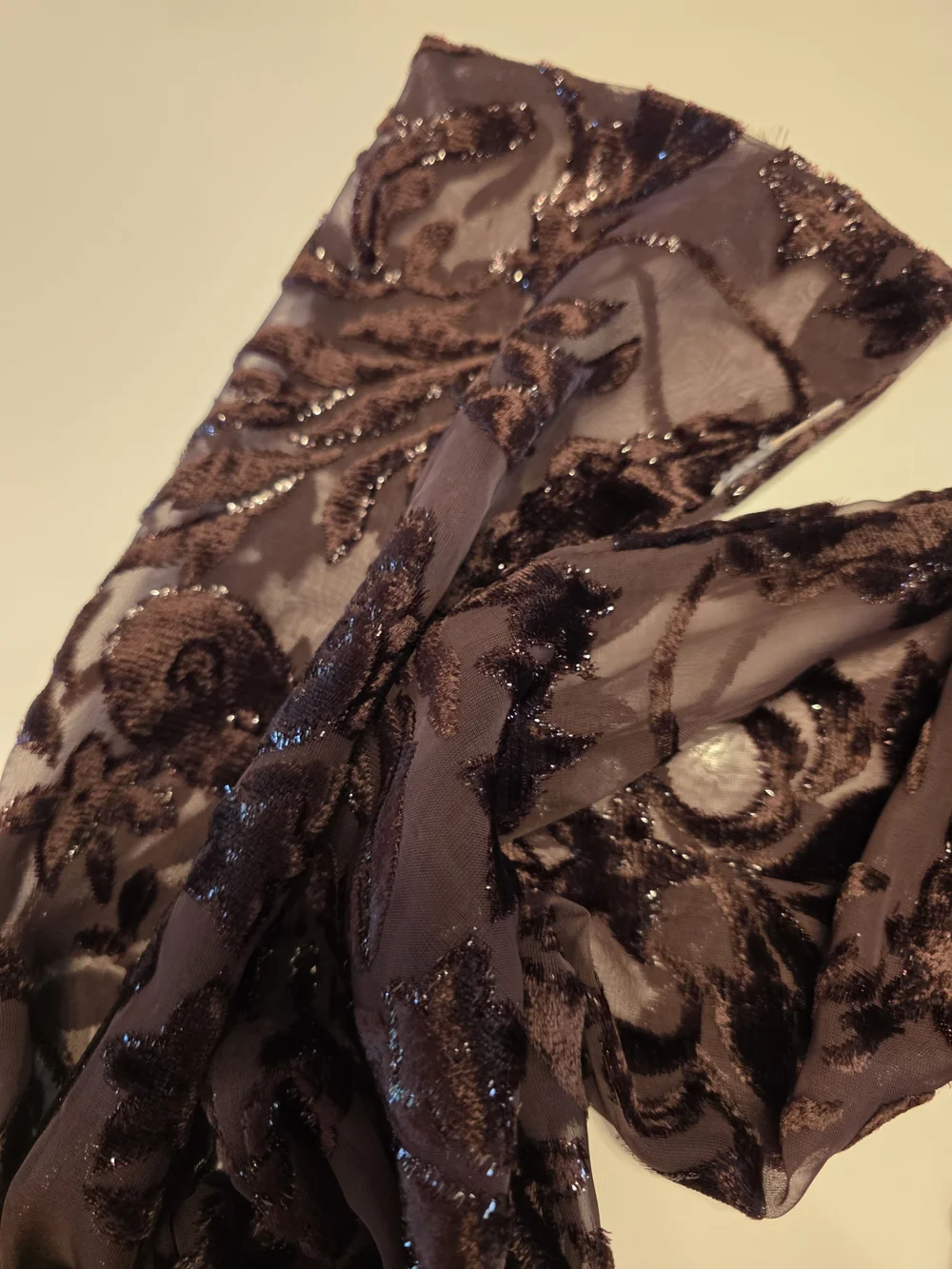 Vintage Y2K Whimsygoth Dark Brown Floral Velvet Burnout Scarf